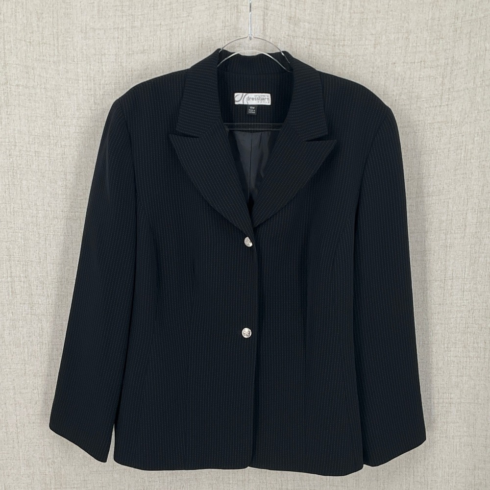Dressbarn Blazer Woman‎ 18W Black Pinstripe Two Button Classic Lined Office